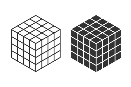 Cube icons set. Simple mind challenging puzzle on blank background, simplicity, ease. Color editable