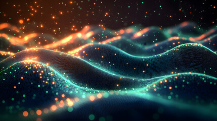 A Dark Background with Green and Blue Gradient Dots Illuminating the Space, Creating a Modern and Abstract Aesthetic
