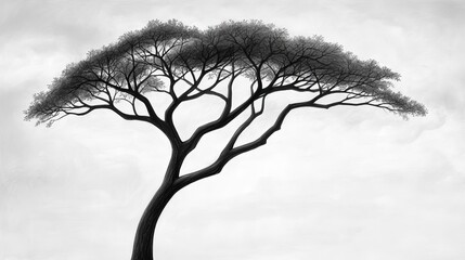 Obraz premium Delicate pencil sketch of a tree with finely detailed branches against a soft