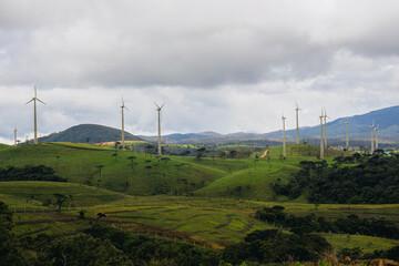 View of windmills with nature bavkground, Ambewela, Nuwara Eliya, Sri Lanka