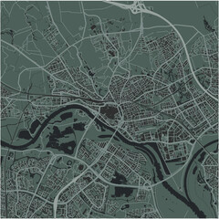 Map of Arnhem in Netherlands in a smooth dark style. Contains layered vector with roads water, parks, etc.