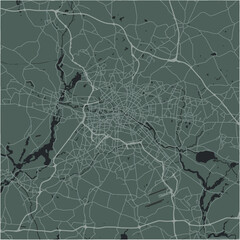 Map of Berlin in Germany in a smooth dark style. Contains layered vector with roads water, parks, etc.