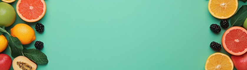 Fresh citrus fruits arranged on a vibrant teal background, perfect for healthy eating or nutrition-related themes.