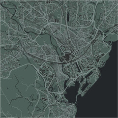 Fototapeta premium Map of Cardiff in United Kingdom in a smooth dark style. Contains layered vector with roads water, parks, etc.