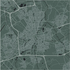 Map of Eindhoven in Netherlands in a smooth dark style. Contains layered vector with roads water, parks, etc.