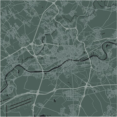 Map of Frankfurt in Germany in a smooth dark style. Contains layered vector with roads water, parks, etc.
