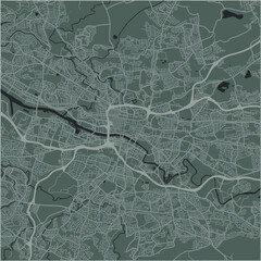Map of Glasgow in United Kingdom in a smooth dark style. Contains layered vector with roads water, parks, etc.