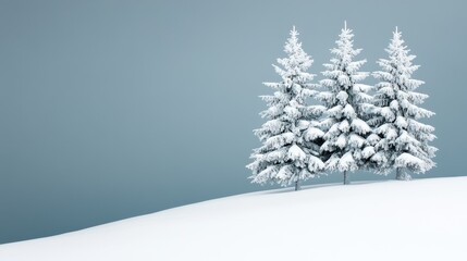 Obraz premium Snowy Pines Against a Misty Sky Winter Landscape Photography