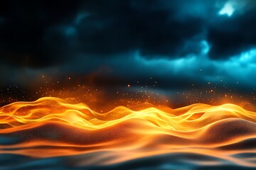 Obraz premium Dynamic waves of energy in fiery colors against a dark stormy sky.