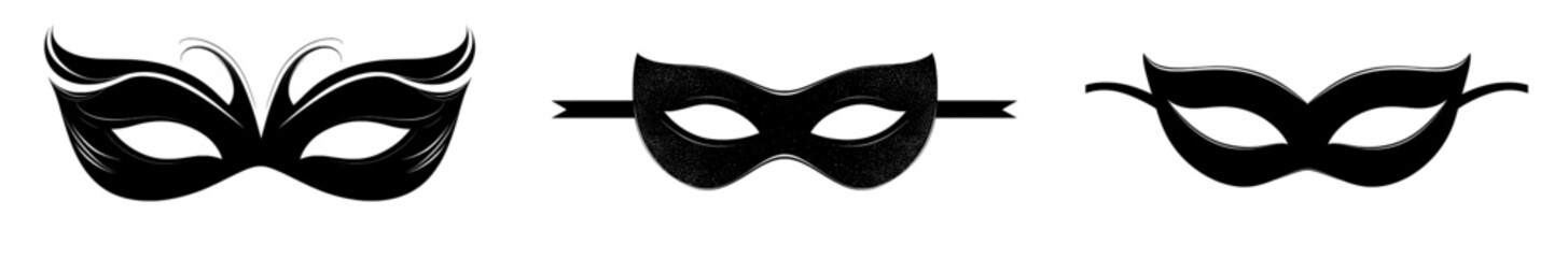 Carnival mask flat icon. Simple black icons of masquerade masks. Mask elements. For Mardi Gras and Halloween.