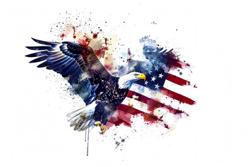 Obraz premium illustration of an eagle and American flag background with splashes