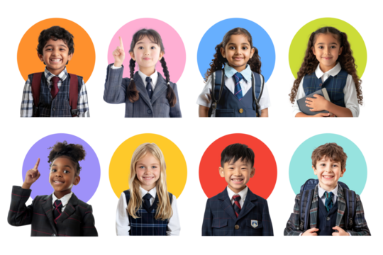 PNG diverse elementary school student element set, transparent background