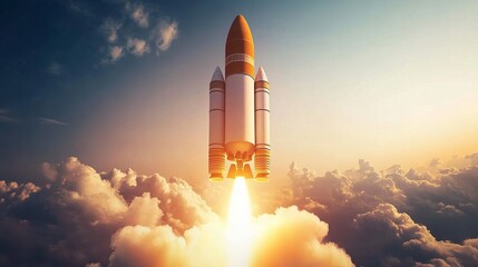 Obraz premium A new business is like a rocket launch. It starts with an idea and grows quickly, blasting off into success. Just like a rocket needs fuel, a business needs resources and support to reach its goals.