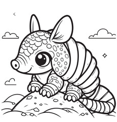 Coloring page for kid pangolin in hill rock nature 