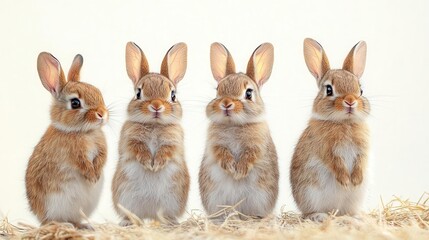 Fototapeta premium a whimsical illustration of rabbits standing on their hind legs against a clean white background showcasing their playful nature in an enchanting way