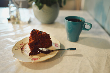 chocolate cake and coffee