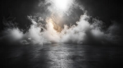 abstract dark studio room with a concrete floor ethereal smoke drifting upward evoking a mysterious ambiance ideal for artistic displays and highlighting product features