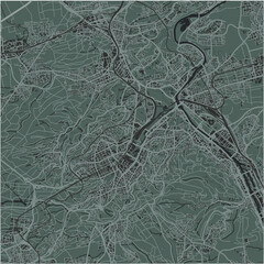 Map of Stuttgart in Germany in a smooth dark style. Contains layered vector with roads water, parks, etc.