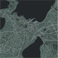 Map of Tallinn in Estonia in a smooth dark style. Contains layered vector with roads water, parks, etc.