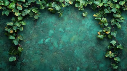 abstract pattern of ivy branches on a textured green wall background creating a harmonious blend of nature and design with intricate details