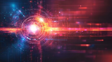 Fototapeta premium Abstract digital background with glowing circles, lines, and data.