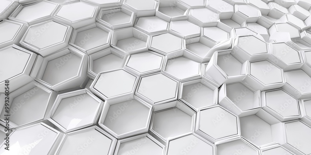 Poster abstract white hexagonal patterns creating a modern, sleek texture in a dynamic arrangement.