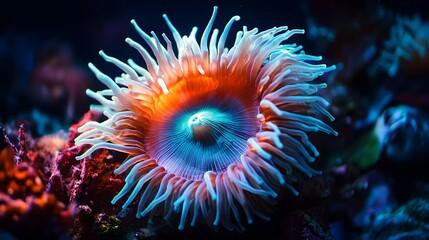 Obraz premium A Vibrant Sea Anemone with Blue and Orange Tones