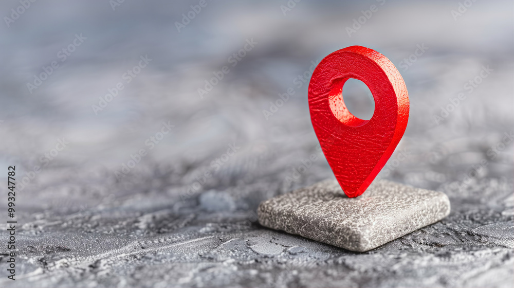 Poster location pin marker on textured surface for map navigation and geolocation