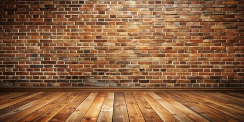 A medium shot stock photo depicting a textured bush brick wall background and a wooden floor creating a rustic and natural ambiance, wood, ambiance, texture, detailed, indoors, wall, pattern
