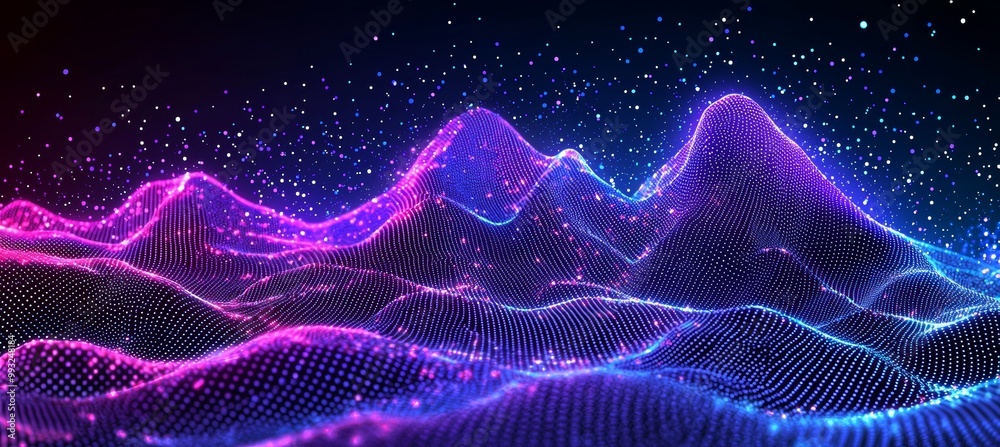 Poster abstract line and point wave. dots in space. 3d rendering.