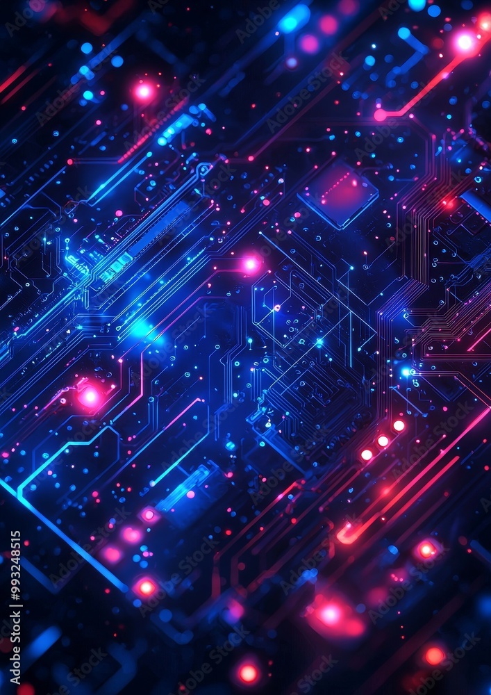 Poster abstract cpu and circuit board 3d rendering
