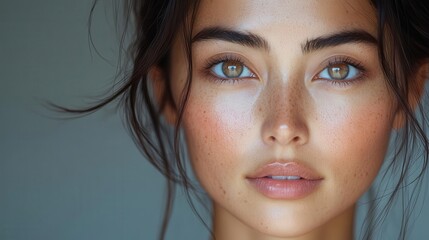 asian woman in a skincare studio receiving a cosmetic collagen filler treatment with a serene expression and a gray calming backdrop emphasizing health and beauty