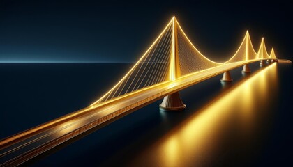 Obraz premium Spectacular illuminated bridge reflecting in water at night, showcasing modern engineering and design.