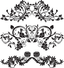 Floral vector ornaments luxury set with various types of flowers, leaves and swirls, made in traditional Japanese and Chinese styles. Exquisite wedding decoration designs, vinyl and laser ready.	