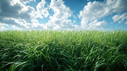 Obraz premium beautiful blurred background of green grass under expansive blue skies the serene imagery evokes calmness and connection with nature ideal for peaceful settings and contemplative moods
