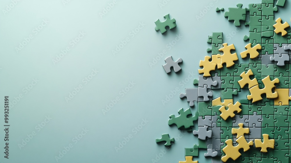 Aufkleber A clean vector design of a word puzzle game screen displaying green yellow and gray tiles as words are guessed correctly Large space for text in center Stock Photo with copy space