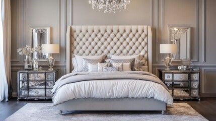 Elegant bedroom with a tufted headboard