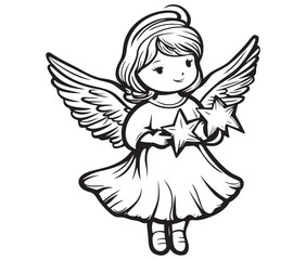 Angel with wings, Cute fairy, Angle wings line art vector