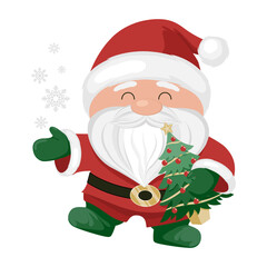 Cute Santa Claus holding Christmas tree
