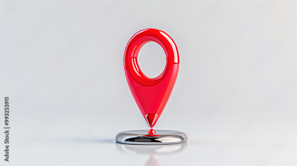 Poster location pin with shiny surface on map marker for digital navigation and location tracking