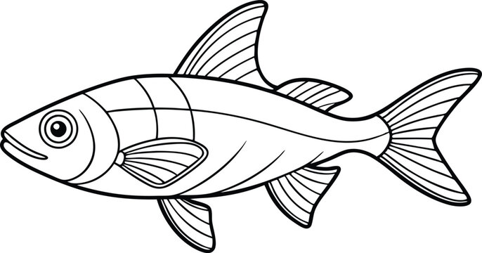 recommend clip art: Neon Tetra fish line art vector illustration on black and white.