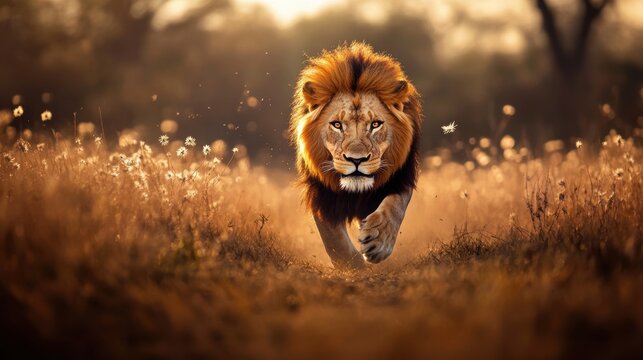A majestic lion stalking its prey, capturing the raw beauty and power of the animal kingdom.