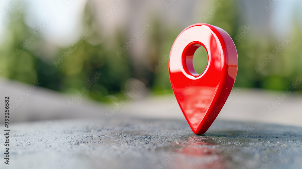 Poster map pin location marker with map pointer in natural environment