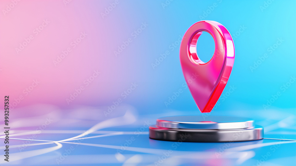 Poster location marker and map pointer on vibrant background for navigation concept