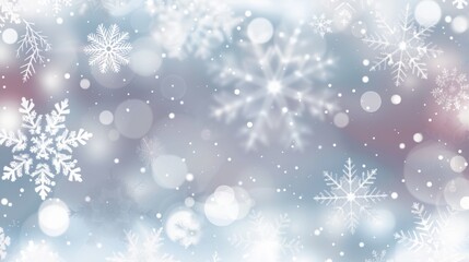 Fototapeta premium Beautiful winter scene with delicate snowflakes and ice crystals on a light blue bokeh background, perfect for Christmas and seasonal designs, holiday cards, and winter-themed marketing materials. 