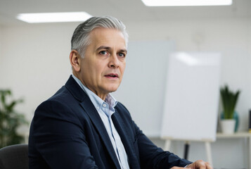 Fototapeta premium retired executive assistant planning their work, professional growth at the workplace, structured neat attire and blazer, blurred background at late afternoon