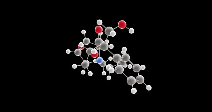 Oxitropium bromide molecule, rotating 3D model of anticholinergic, looped video on a black background