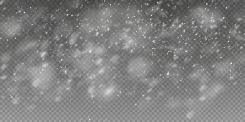 Transparent Background with Snowflakes: Winter Snowfall and Various Snowflake Shapes