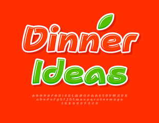 Naklejka premium Vector template logo Dinner Ideas. Handwritten set of Alphabet Letters ad Numbers. Red creative Font