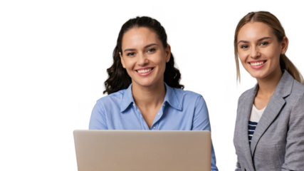 Smiling Professional Women Holding Laptop on Transparent Background – Business Concept